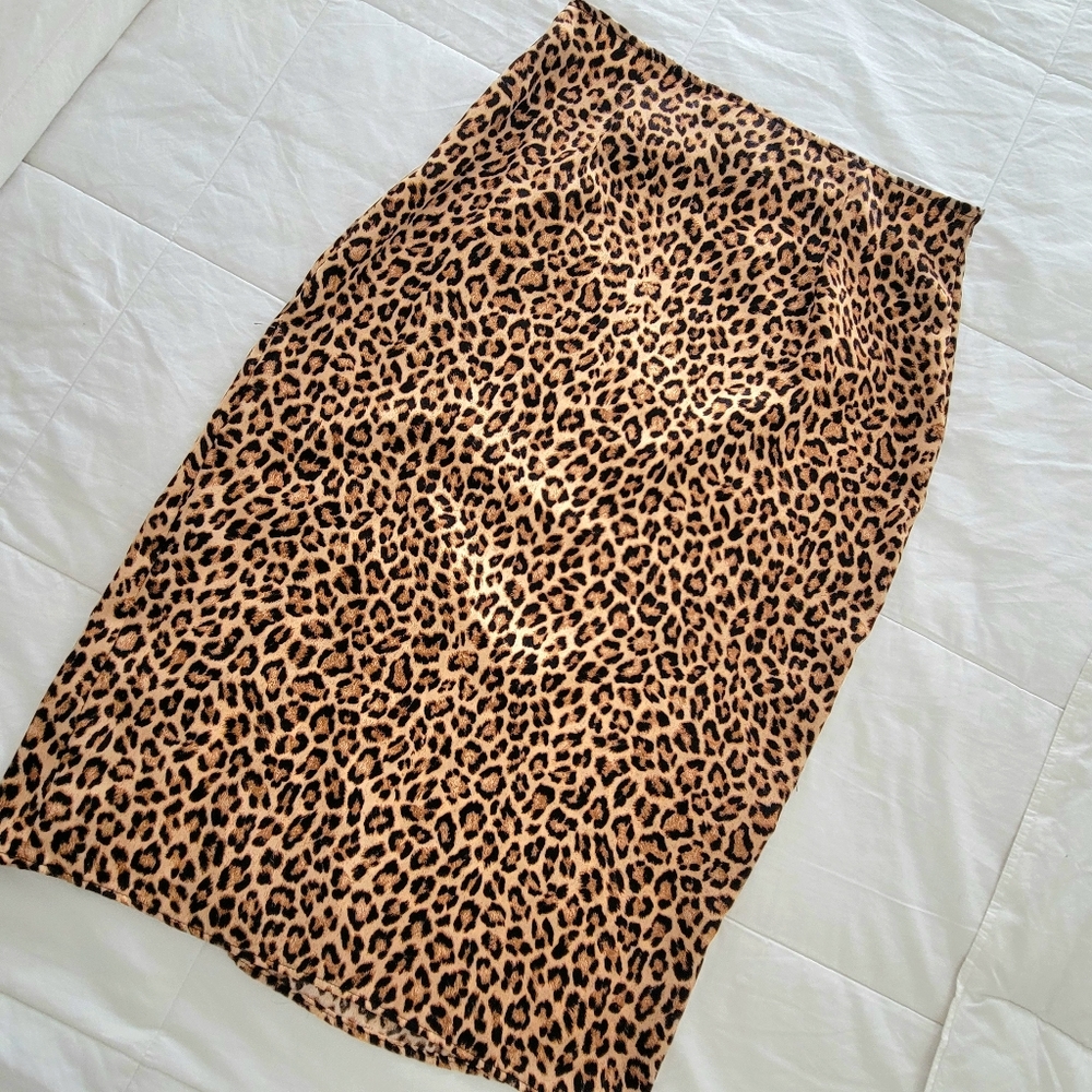 Satin-like, Leopard Print, Pencil Skirt